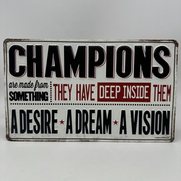 Vintage Style Champions Motivational Metal Wall Sign Decor Inspirational Plaque - Picture 1 of 4